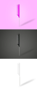 Three-piece hair styling comb set with plastic teeth and metal pintails in pink, black, and white