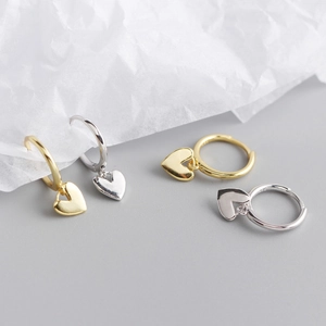 Elegant S925 sterling silver heart hoop earrings in gold and silver finish options