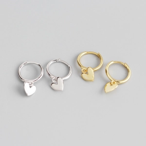 Minimalist S925 sterling silver heart hoop earrings in gold and silver finish