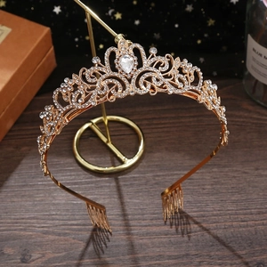 Elegant gold crown headpiece with sparkling rhinestones for children and wedding parties