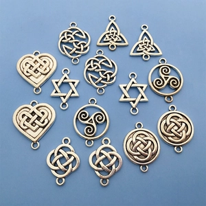 Silver Celtic knot and Star of David charms with double holes for DIY jewelry making