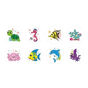 1-inch round ocean animal reward stickers for kids featuring colorful sea life illustrations
