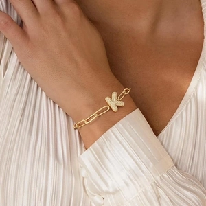 18k gold plated paperclip chain bracelet featuring a crystal pavé letter K charm for women