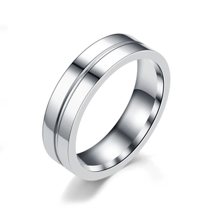 Minimalist silver stainless steel double band ring with sparkling crystal inlay