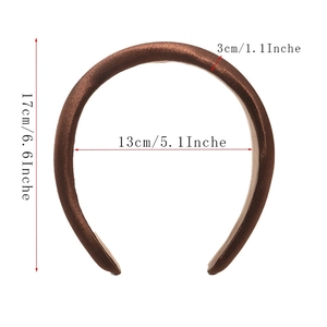 Detailed dimensions of the brown vintage padded headband on a clean white background