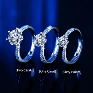 Classic six-prong moissanite engagement rings in 0.6ct, 1ct, and 2ct sizes