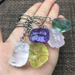 Natural Raw Crystal Stone Keychain Irregular Rough Gemstone Key Ring Bag Pendant Healing Mineral Ornament Jewelry
