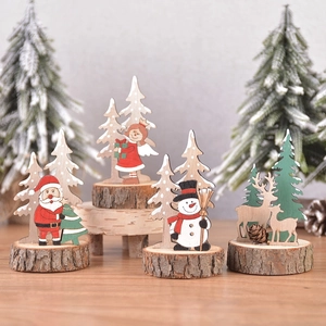 Handcrafted wooden Christmas tree ornaments with Santa Claus and Reindeer figurines