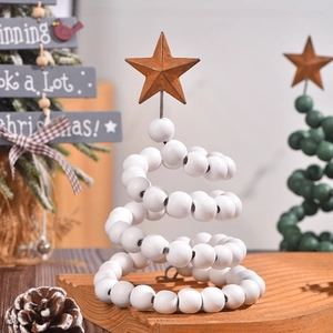 Creative Nordic wooden beaded spiral Christmas tree desk ornament with bronze star
