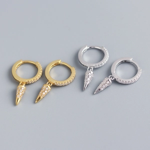 S925 sterling silver geometric cone drop huggie earrings in gold and silver finish