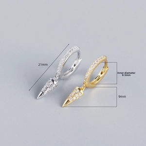 Detail shot of S925 silver cone earrings with 21mm length and 8.5mm inner diameter