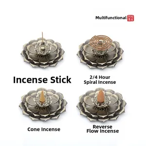 Porte-encens lotus en bronze pour bâtonnets, spirales, cônes et encens à refoulement