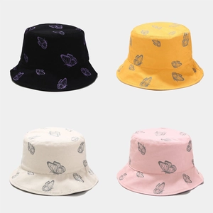 Bob En Coton Imprimé Papillon Réversible Protection Solaire Large Bord Streetwear Décontracté Femmes