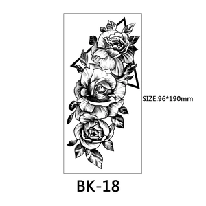 Detail of rose and geometric tattoo sticker BK-18, measuring 96x190mm in black and white