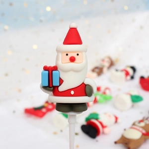 Christmas Santa Claus soft glue cake topper decoration with blue gift box and stick