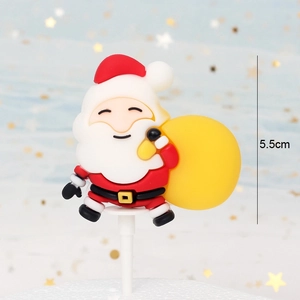 5.5cm cute Santa Claus soft clay cake topper ornament with a yellow gift bag detail