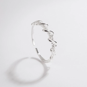 Minimalist S925 sterling silver open ring with twisted vine texture in silver finish
