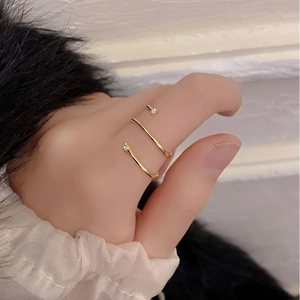 Minimalist 925 sterling silver triple layer spiral gold ring with zircon stones