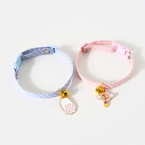 Star pattern pet collars with bell and pendants in blue and pink, set of two pieces
