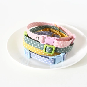 Pet collars set with star pattern and avocado pendant in pink green yellow blue
