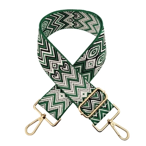 5cm wide adjustable jacquard strap with green wave pattern and gold metal hooks