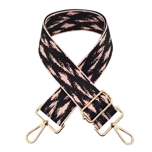 Adjustable 5cm wide pink and black jacquard shoulder strap with gold metal hooks