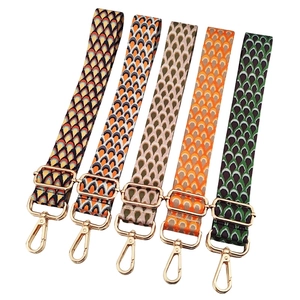 Adjustable 3.8cm colorful geometric bag straps with gold metal buckles and lobster clips