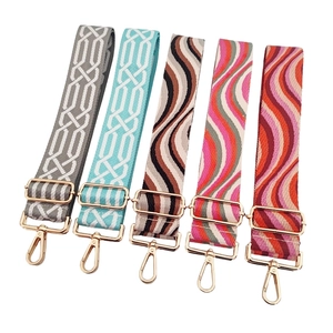 Colorful jacquard wide replacement bag straps with geometric patterns and gold metal buckles