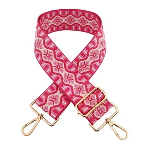 Pink geometric jacquard wide shoulder strap with gold metal buckles for crossbody bags