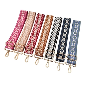 Adjustable wide replacement straps for handbags with ethnic geometric embroidery and gold clips