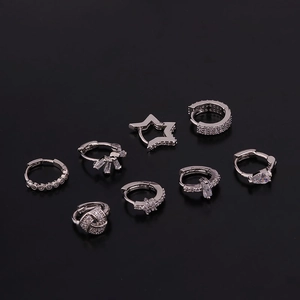 8-piece silver zircon star ear cuff set with mini hoops and creative pendants