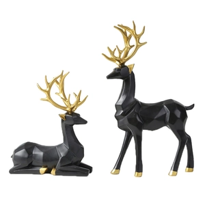 Nordic geometric resin deer sculptures in black and gold for creative home decor