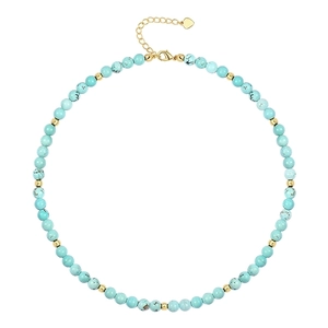 Bohemian turquoise bead necklace with tiger eye stone and gold heart pendant