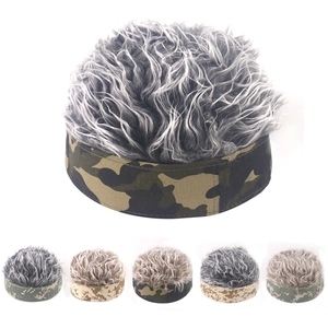 Novelty Wig Docker Hat Cotton Camouflage Brimless Cap With Synthetic Hair For Cosplay Party Outdoor Funny Headwear