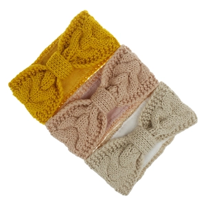Winter knitted fleece-lined ear warmer headband with twist knot design in three colors