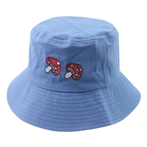 Chapeau bob en coton bleu ciel avec broderie champignon pour protection solaire
