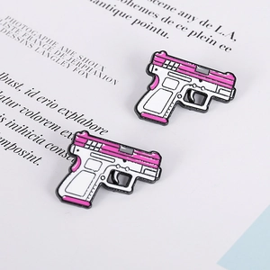 Creative pink and white cartoon handgun enamel pin badges with metal plating