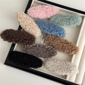 Set of 9 colorful teddy fleece hair clips in vintage Morandi shades for autumn and winter