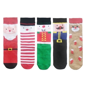 Set di cinque paia di calzini natalizi in cotone con motivi Babbo Natale e Renna