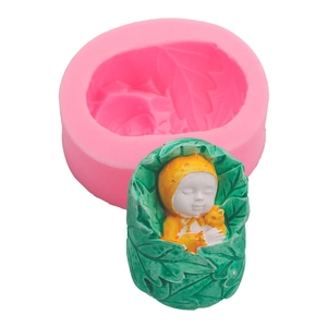 Silicone mold with baby in green leaf design for DIY soap and fondant crafts