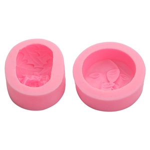 Pink silicone moon face and flower mold set for DIY fondant and handmade soap crafts