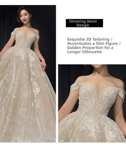 Close-up of luxury bridal dress featuring intricate 3D floral embroidery and sequins