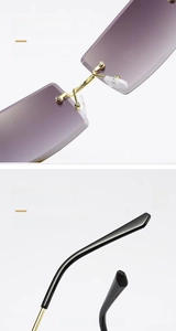 Detail of gold metal nose pads and anti-slip temples on purple gradient sunglasses