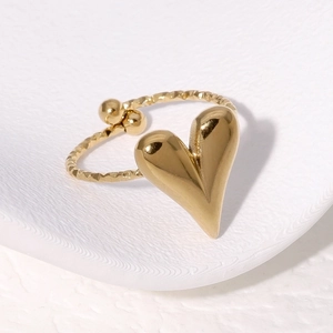 Heart Shape Stainless Steel Ring 18K Gold Plated Adjustable Open Finger Band French Retro Style For Women