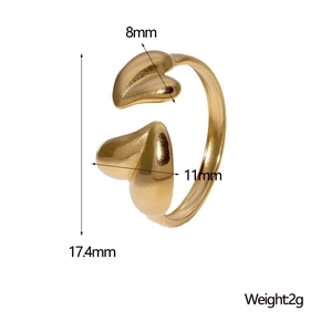 Detailed dimension guide for gold-plated heart-shaped asymmetric open stainless steel ring
