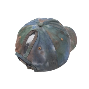 Tie-dye ponytail baseball cap in vintage green camouflage with adjustable strap back