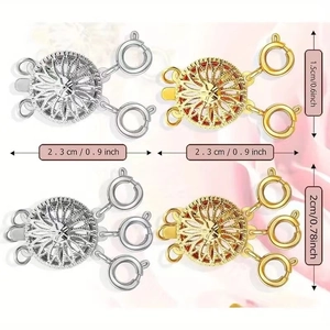 Detailed size chart for gold and silver hollow flower multi-strand jewelry clasps