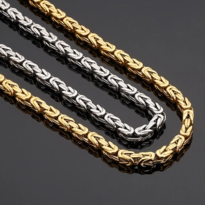 Classic stainless steel Byzantine chain necklace set in polished gold and silver finishes
