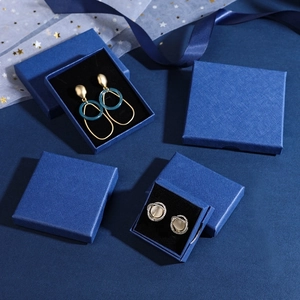 Elegant royal blue square jewelry box with litchi texture and black flocking insert