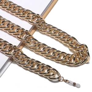 Catena per occhiali spessa in alluminio dorato con moschettoni e anelli antiscivolo